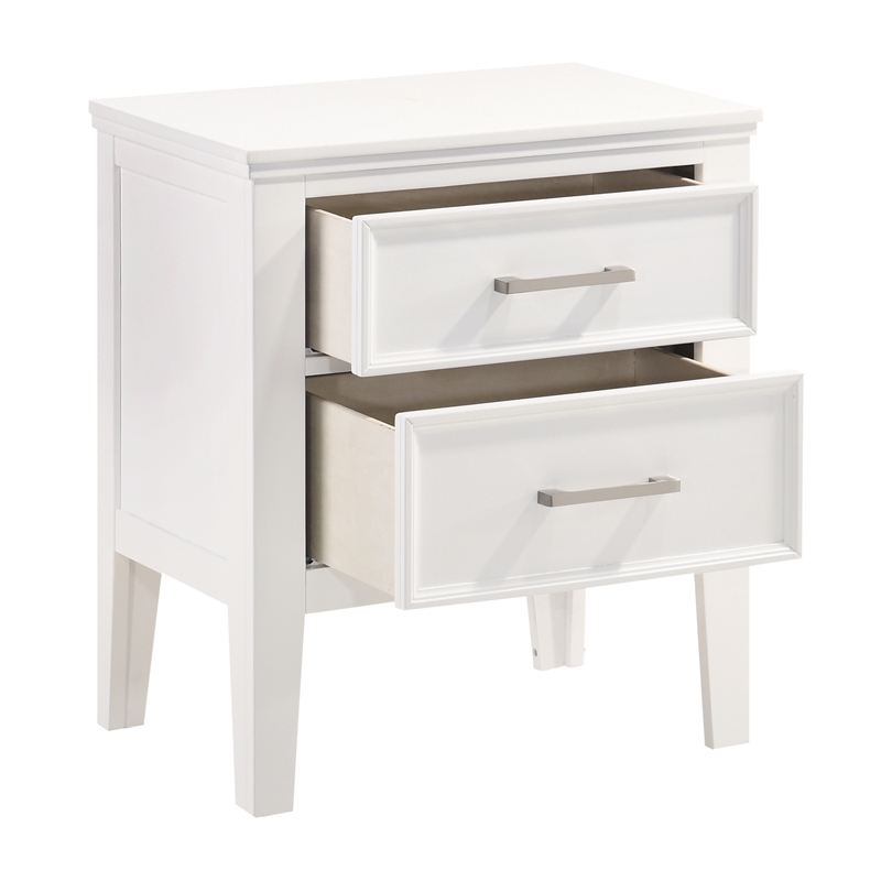 Pemberly Row Contemporary Wood Nightstand with 2 Drawers in White