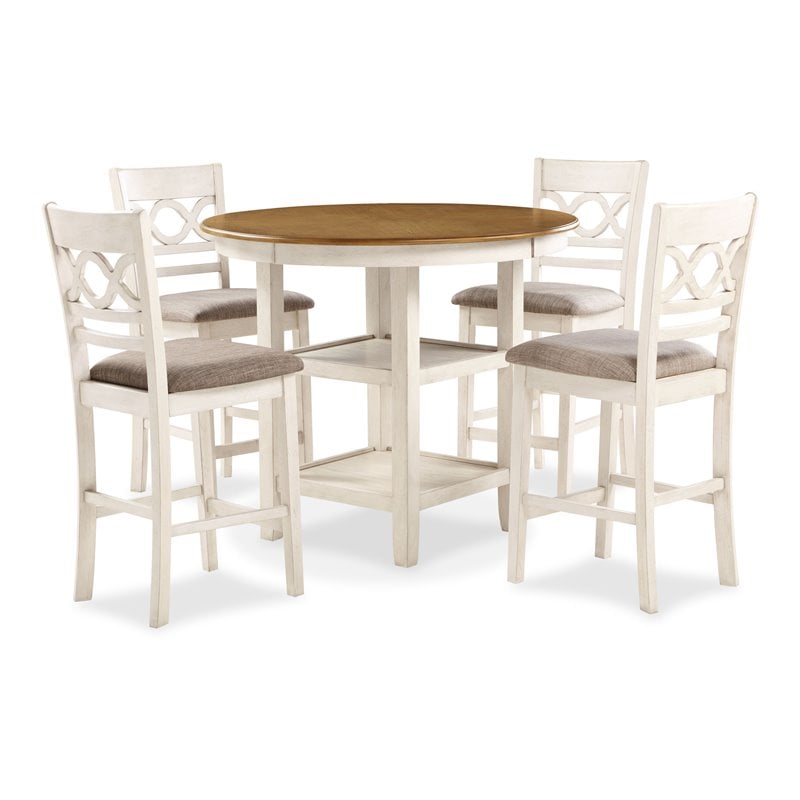 Pemberly Row 5-Piece Solid Wood Counter Dining Set in Brown/White