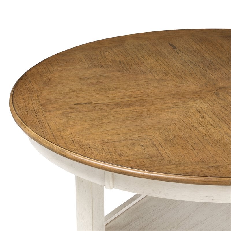 Pemberly Row 5-Piece Solid Wood Counter Dining Set in Brown/White