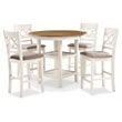 Pemberly Row 5-Piece Solid Wood Counter Dining Set in Brown/White
