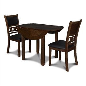 Pemberly Row Solid Wood Dining Drop Leaf Table W/2 Chairs in Brown