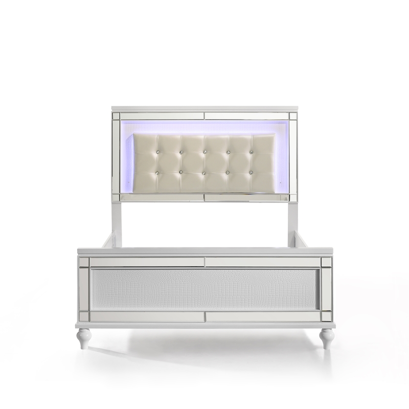 Pemberly Row Contemporary Solid Wood Full Size Lighted Bed in White