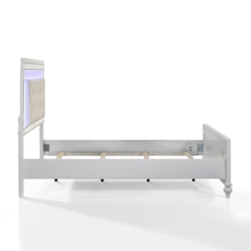 Pemberly Row Contemporary Solid Wood Full Size Lighted Bed in White