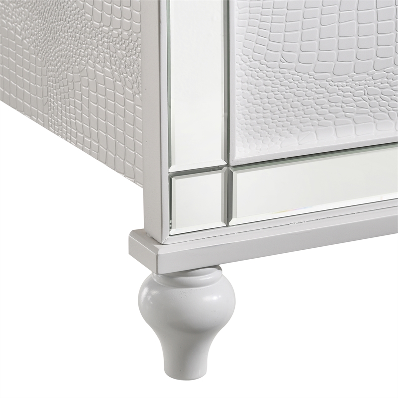 Pemberly Row Contemporary Solid Wood Full Size Lighted Bed in White