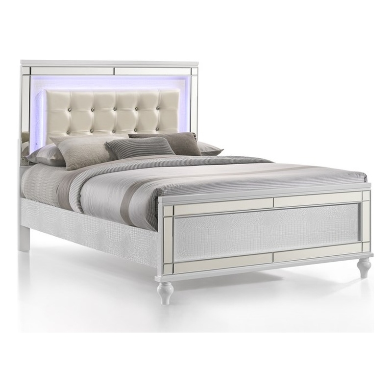Pemberly Row Contemporary Solid Wood Full Size Lighted Bed in White