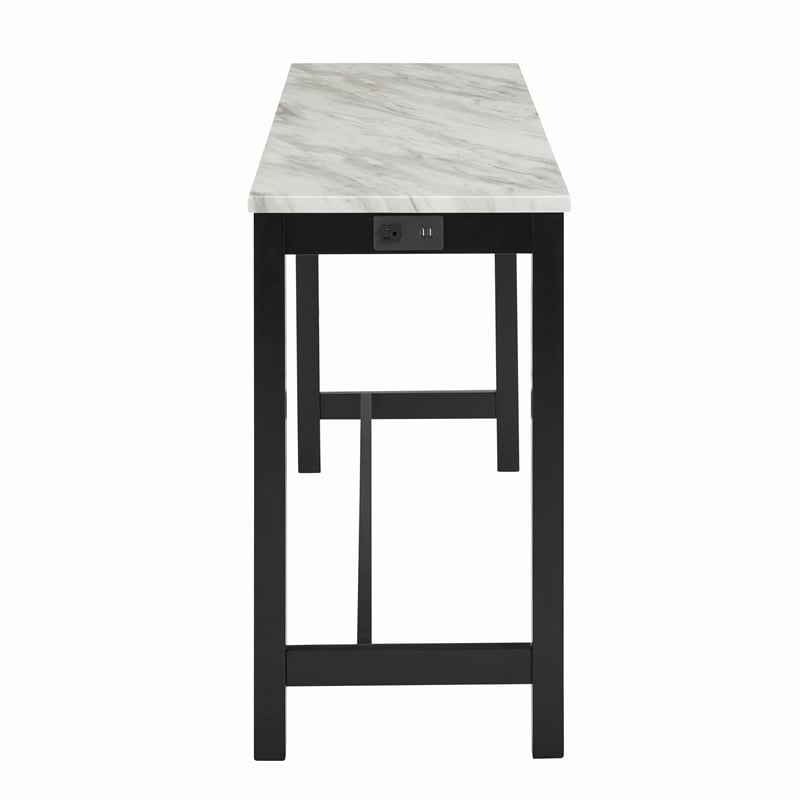 Pemberly Row Contemporary 4-Piece Faux Marble & Wood Bar Set in Gray