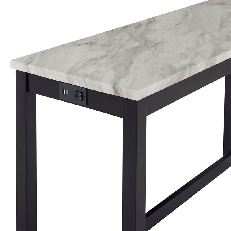 Pemberly Row Contemporary 4-Piece Faux Marble & Wood Bar Set in Gray