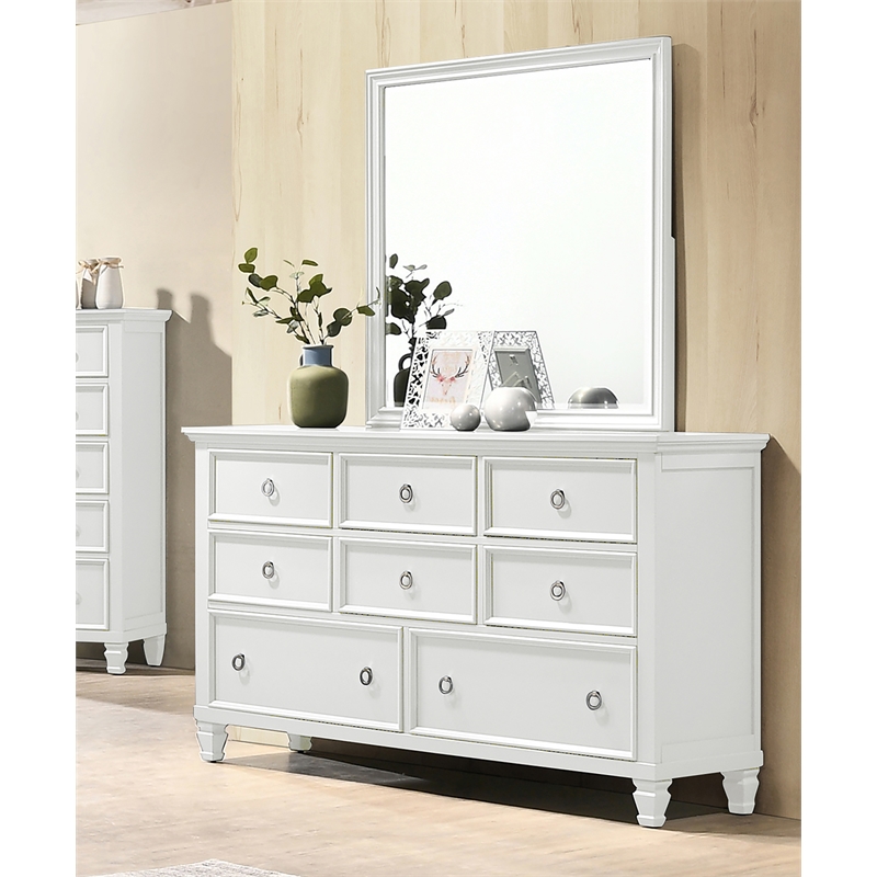 Pemberly Row Contemporary 8-Drawer Wood Dresser with Mirror in White