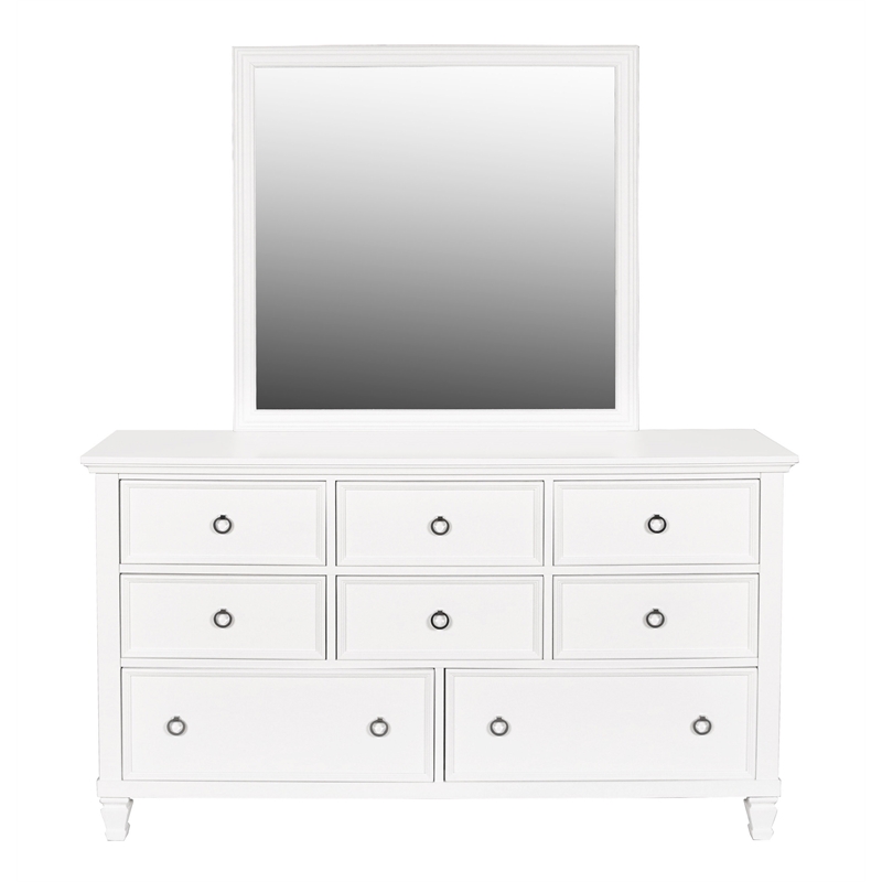 Pemberly Row Contemporary 8-Drawer Wood Dresser with Mirror in White