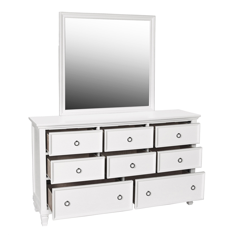 Pemberly Row Contemporary 8-Drawer Wood Dresser with Mirror in White