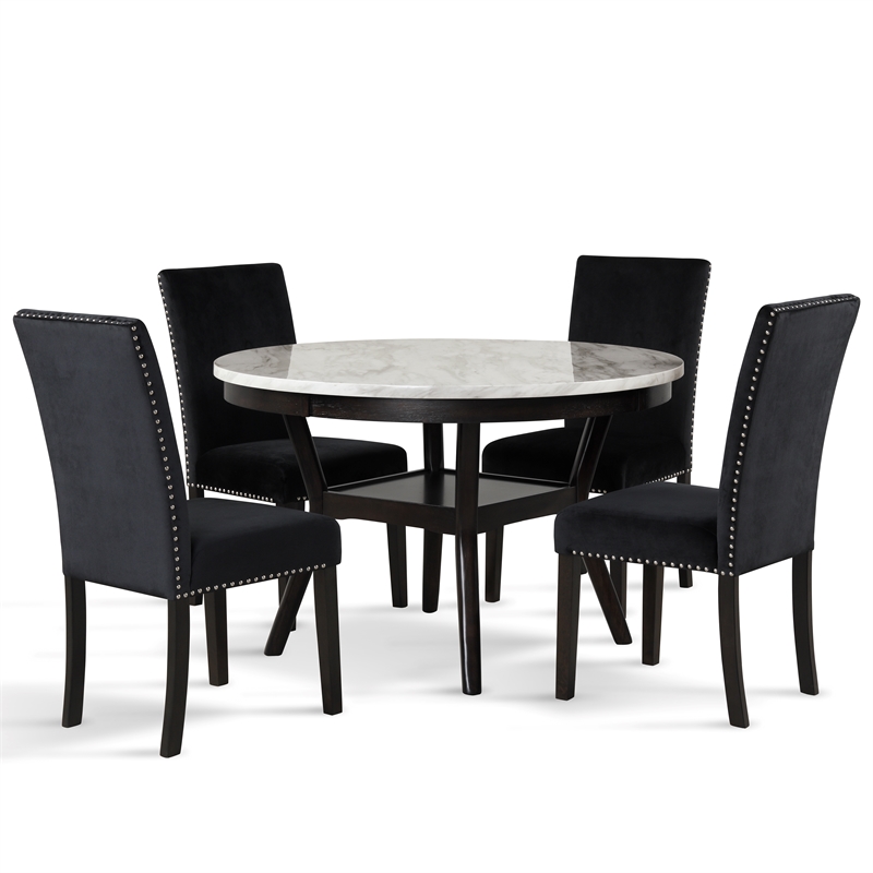 Pemberly Row Contemporary Faux Marble & Wood Dining Table in Espresso