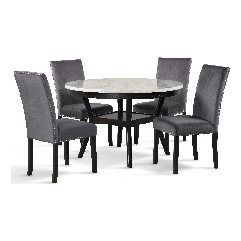 Pemberly Row Contemporary Faux Marble & Wood Dining Table in Espresso