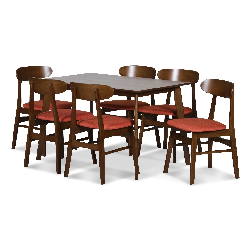 Pemberly Row Contemporary Dining Chair with Cushion- Set of 2- Orange