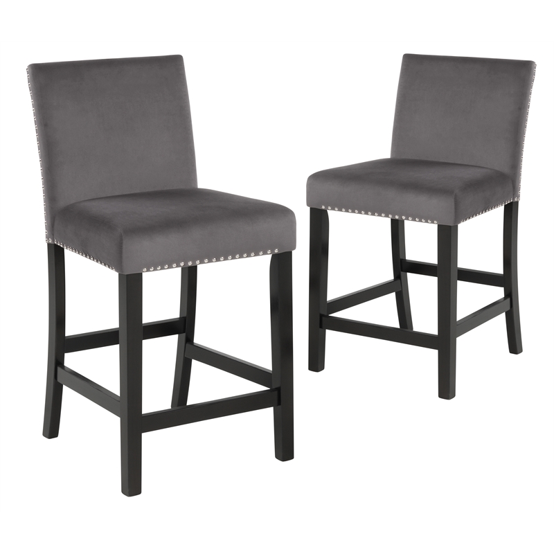 Pemberly Row Contemporary 5-Piece Wood Round Counter Table Set in Gray