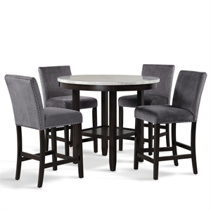 Pemberly Row Contemporary 5-Piece Wood Round Counter Table Set in Gray
