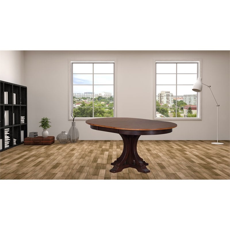 Pemberly Row Round Rubberwood Dining Table in Whiskey / Brown