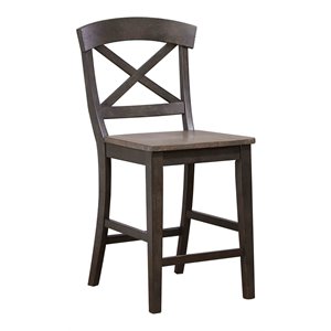 Pemberly Row 24&quot X-Back Wood Counter Stool in Gray Stone / Black Stone