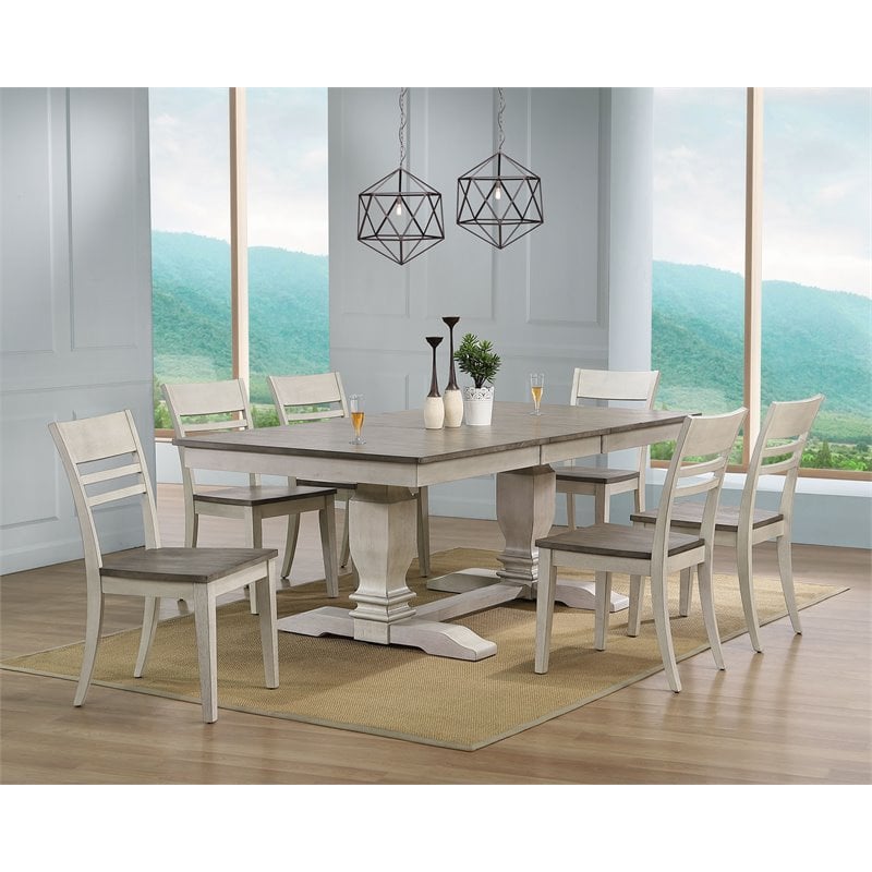Pemberly Row 7-Pc Wood Pedestal Dining Set in Ash / Stormy White