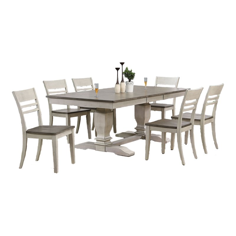 Pemberly Row 7-Pc Wood Pedestal Dining Set in Ash / Stormy White