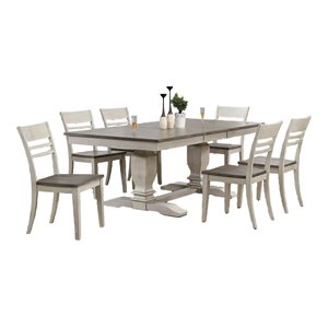 Pemberly Row 7-Pc Wood Pedestal Dining Set in Ash / Stormy White