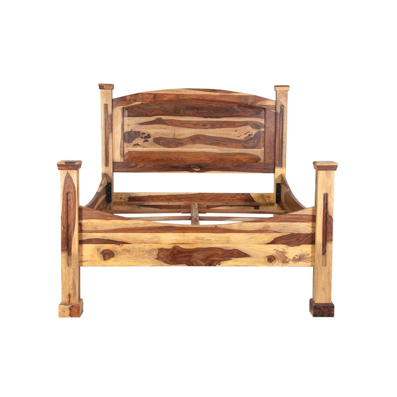 Pemberly Row Transitional Solid Sheesham Wood Queen Bed in Natural