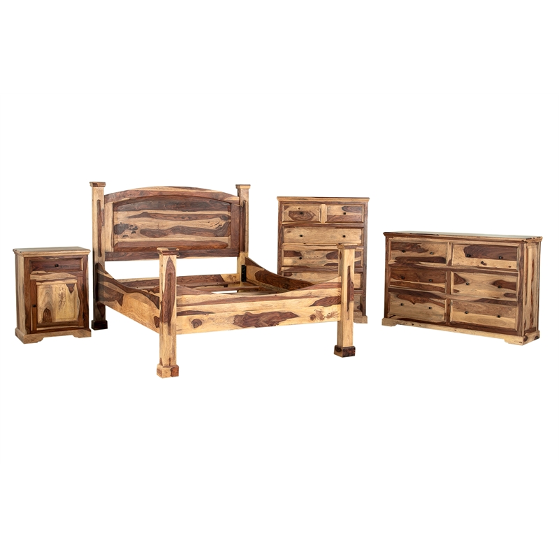 Pemberly Row Transitional Solid Sheesham Wood Queen Bed in Natural