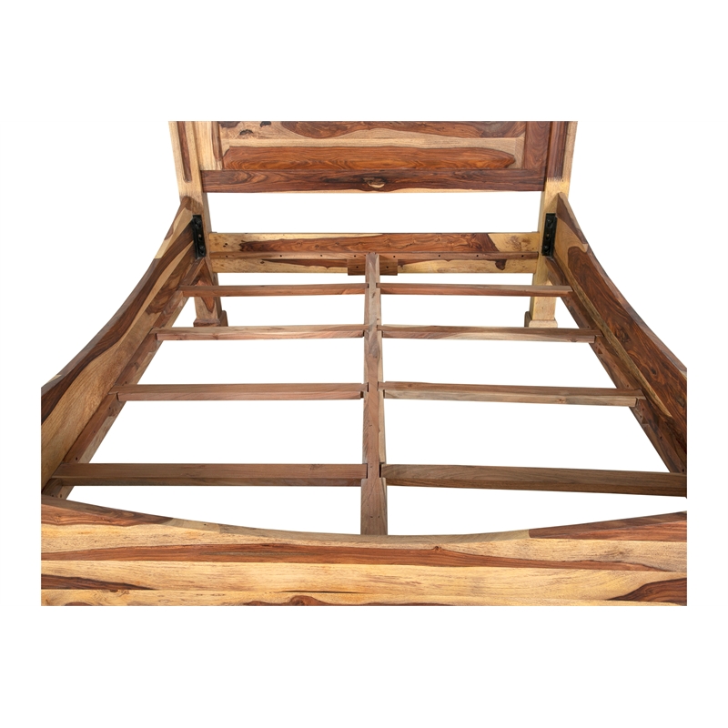 Pemberly Row Transitional Solid Sheesham Wood Queen Bed in Natural