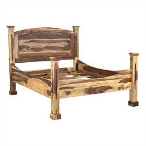 Pemberly Row Transitional Solid Sheesham Wood Queen Bed in Natural