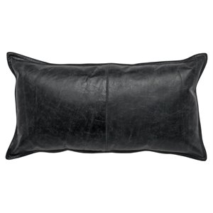 Pemberly Row Contemporary 14x26&quot Authentic Leather Throw Pillow in Black