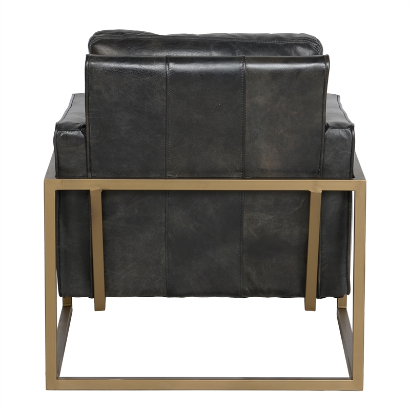 Pemberly Row Transitional Leather Club Chair in Black / Brass