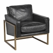 Pemberly Row Transitional Leather Club Chair in Black / Brass