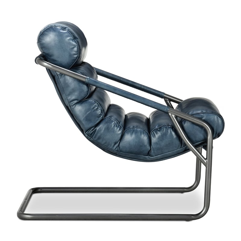 Pemberly Row Transitional Leather Accent Chair in Dark Blue Finish