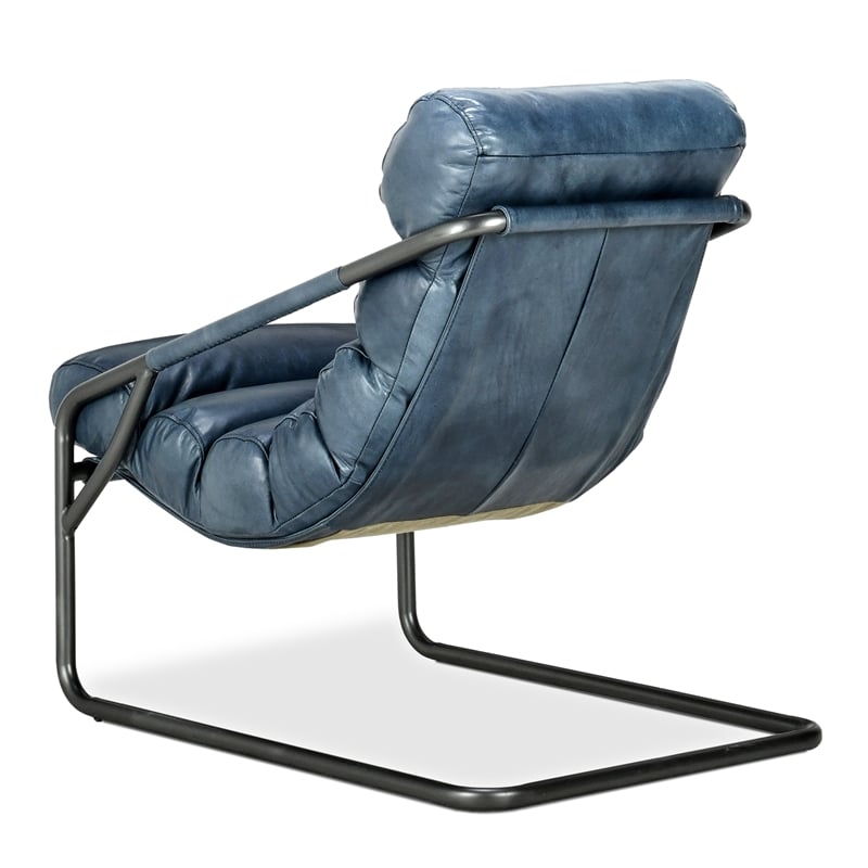 Pemberly Row Transitional Leather Accent Chair in Dark Blue Finish