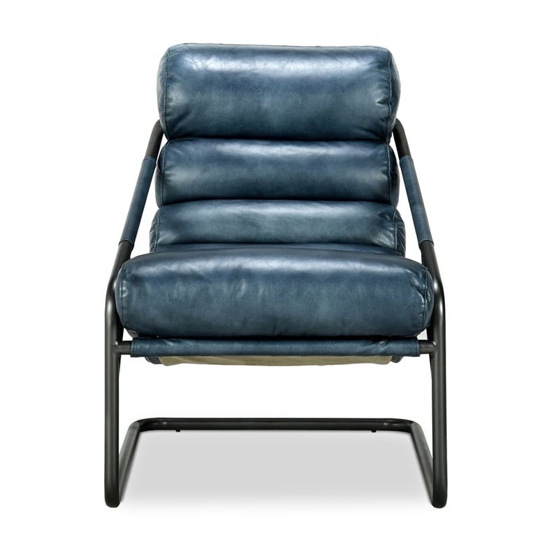 Pemberly Row Transitional Leather Accent Chair in Dark Blue Finish