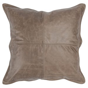 Pemberly Row 22x22&quot Genuine Leather Throw Pillow in Taupe Brown