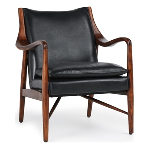 Pemberly Row Transitional Leather Club Chair in Black/Dark Brown