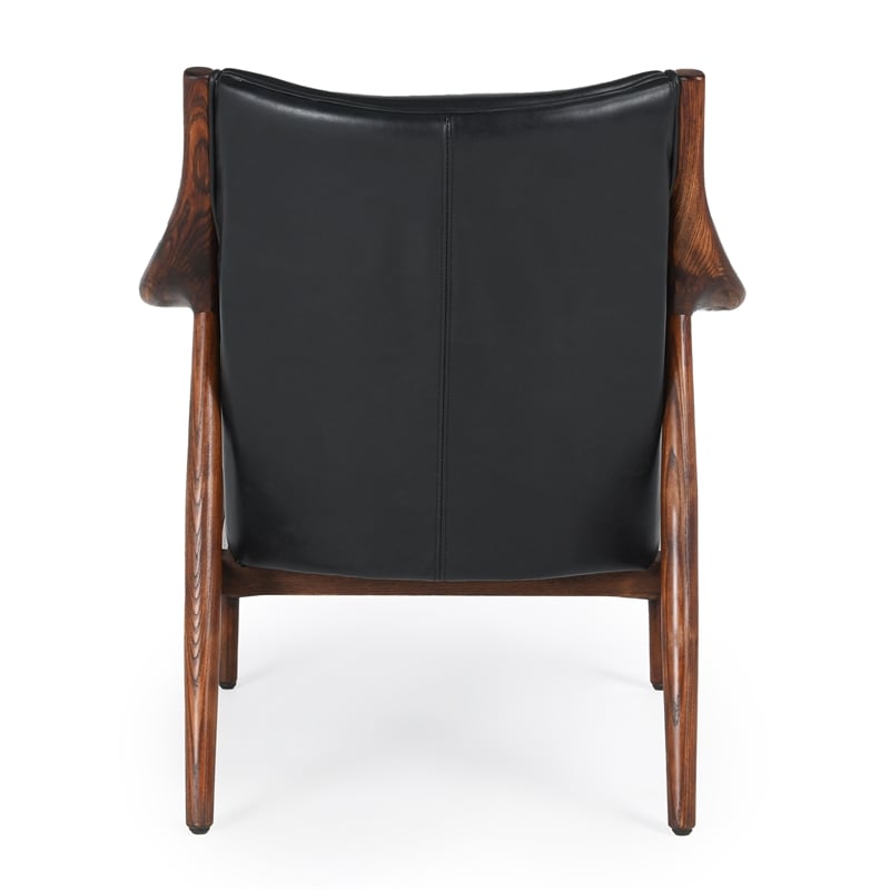 Pemberly Row Transitional Leather Club Chair in Black/Dark Brown