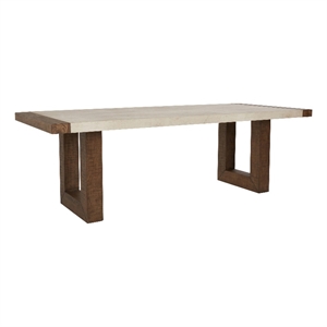 Pemberly Row 94&quot Modern Pine Solid Wood Dining Table in Brown/Ivory