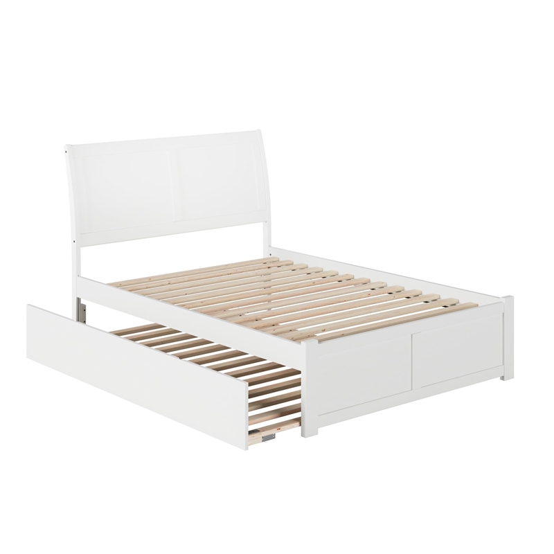 Pemberly Row Full Solid Wood Bed with Full Trundle and USB Charger in White