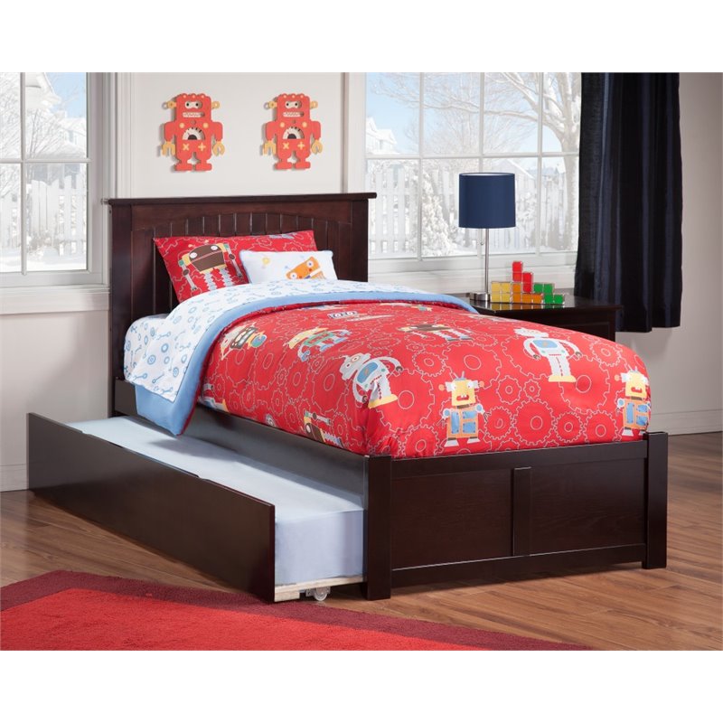 Pemberly Row Twin XL Solid Wood Bed with Twin XL Trundle in Espresso