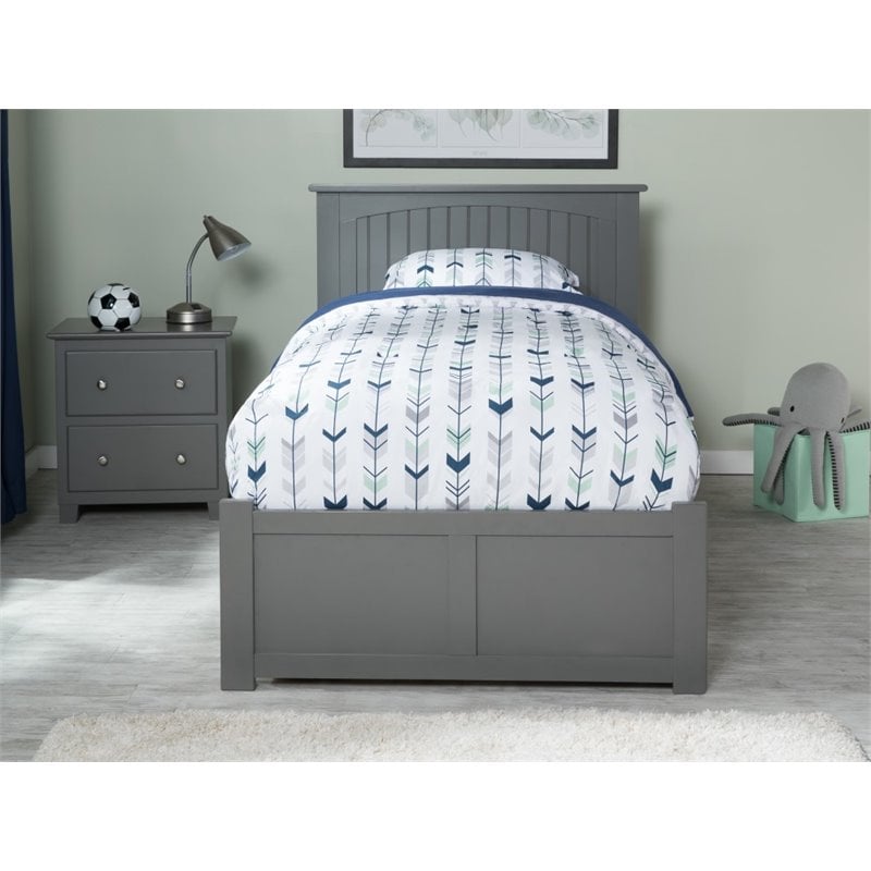 Pemberly Row Twin XL Solid Wood Bed with Twin XL Trundle in Gray