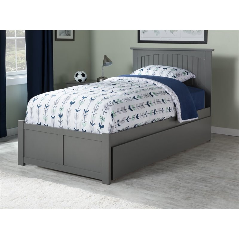 Pemberly Row Twin XL Solid Wood Bed with Twin XL Trundle in Gray