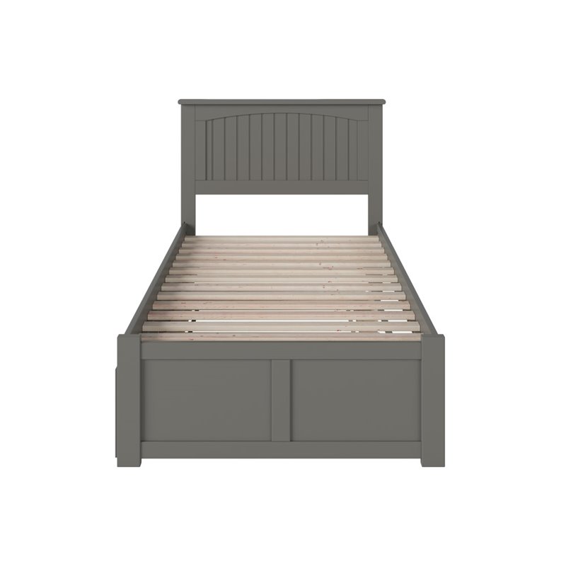 Pemberly Row Twin XL Solid Wood Bed with Twin XL Trundle in Gray