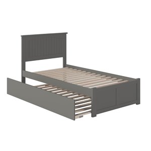 Pemberly Row Twin XL Solid Wood Bed with Twin XL Trundle in Gray