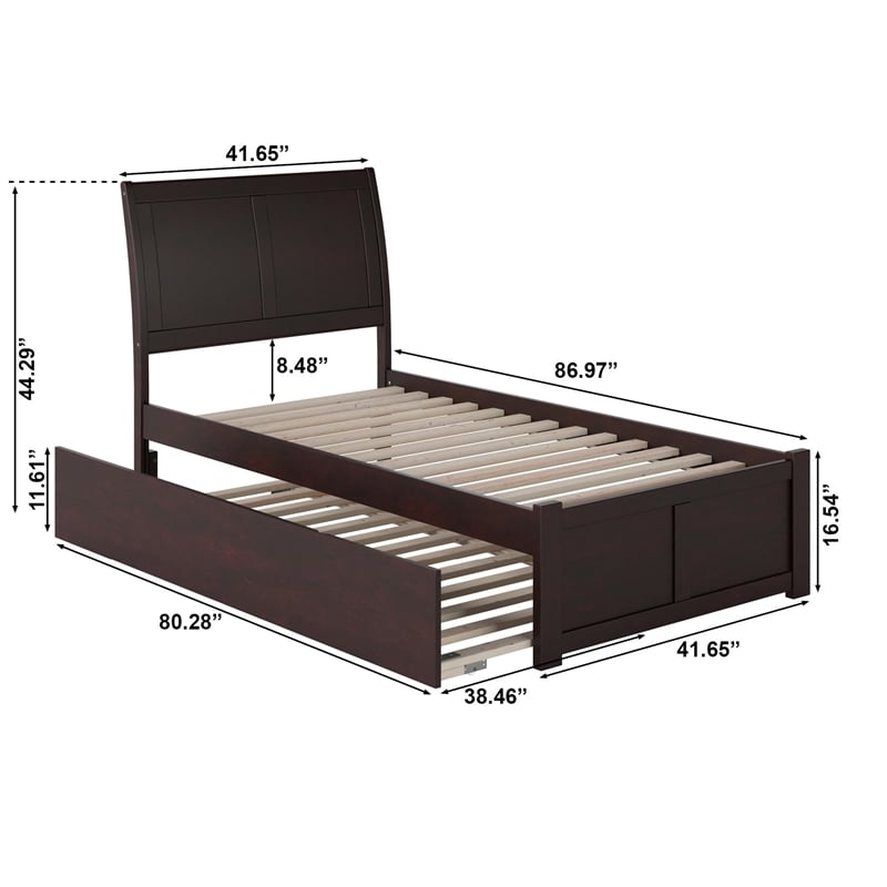 Pemberly Row Twin XL Solid Wood Bed with Twin XL Trundle in Espresso