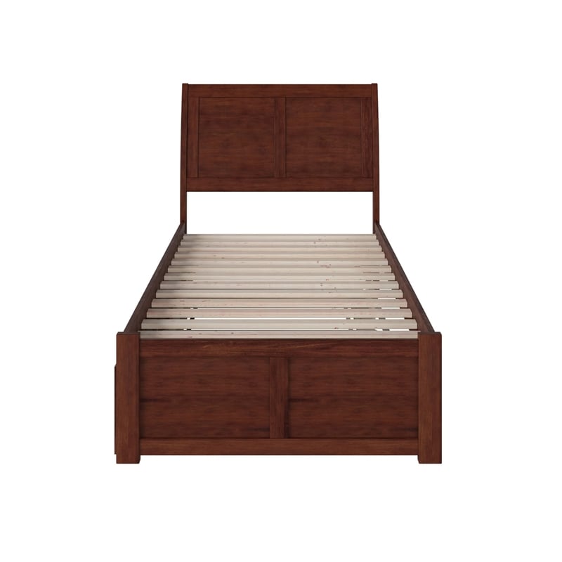 Pemberly Row Twin XL Solid Wood Bed with Twin XL Trundle in Walnut
