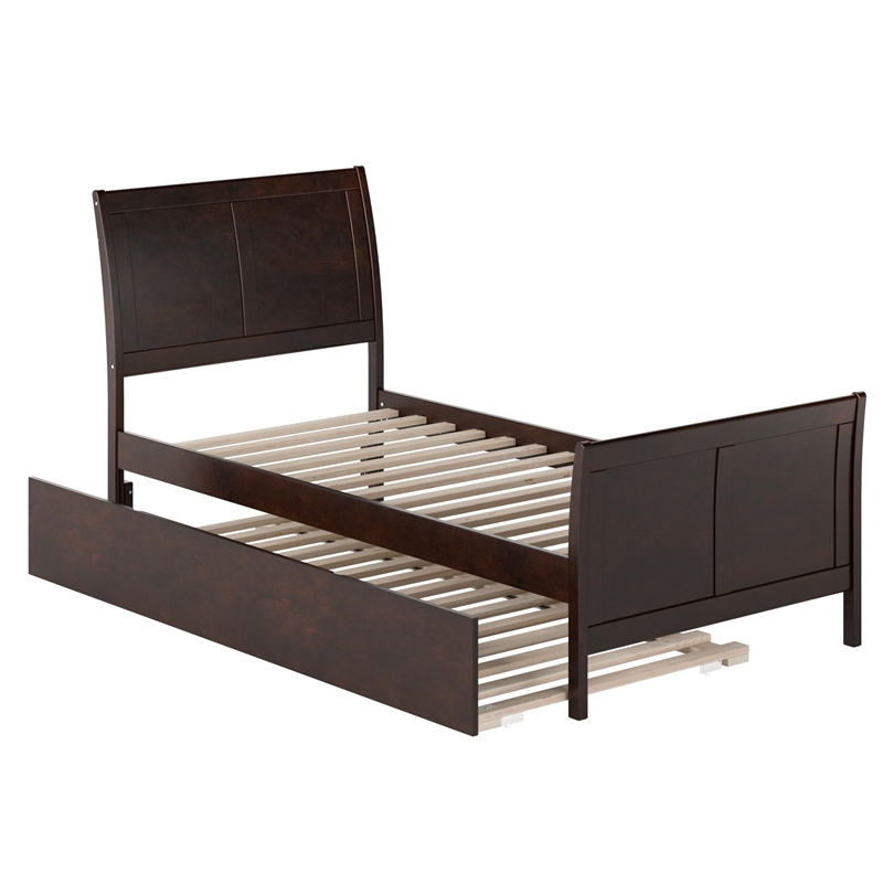 Pemberly Row Portland Twin XL Wood Platform Bed & Trundle in Espresso