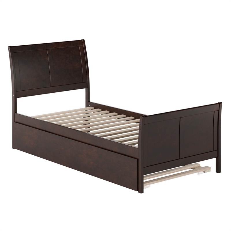Pemberly Row Portland Twin XL Wood Platform Bed & Trundle in Espresso
