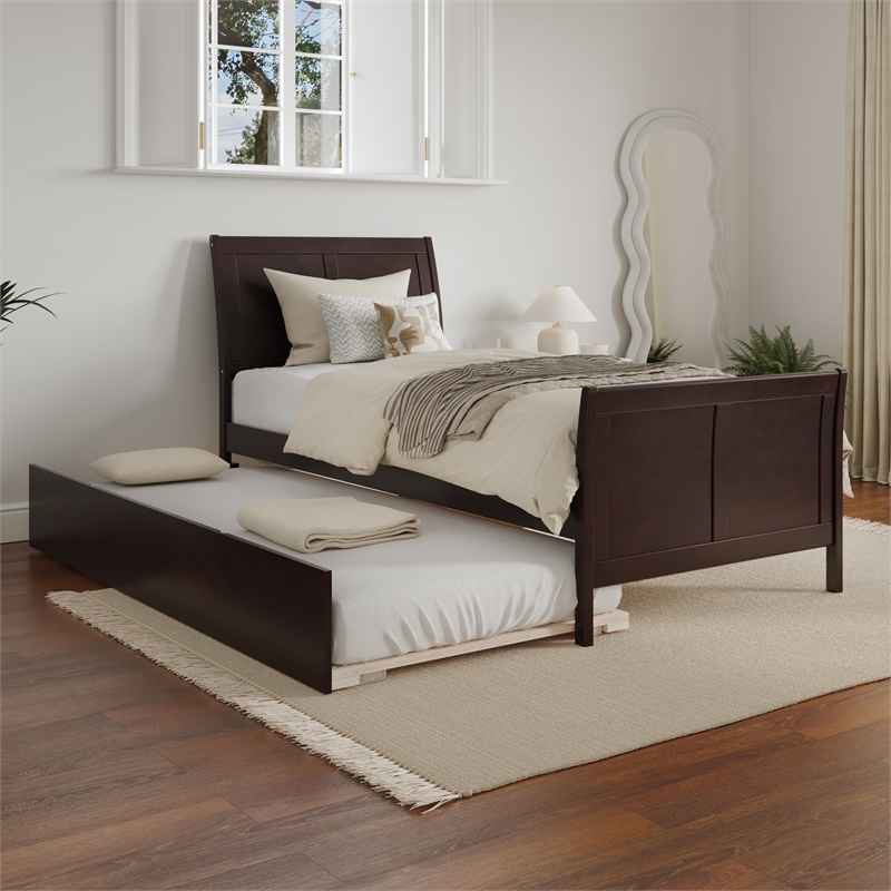 Pemberly Row Portland Twin XL Wood Platform Bed & Trundle in Espresso