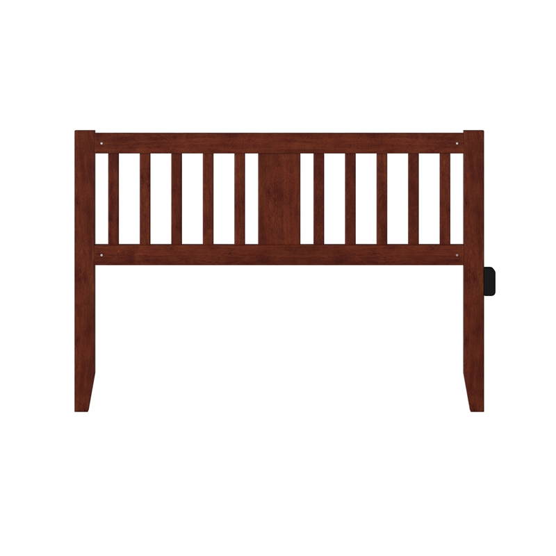 Pemberly Row Queen Spindle Solid Wood Headboard with USB Charger in Walnut